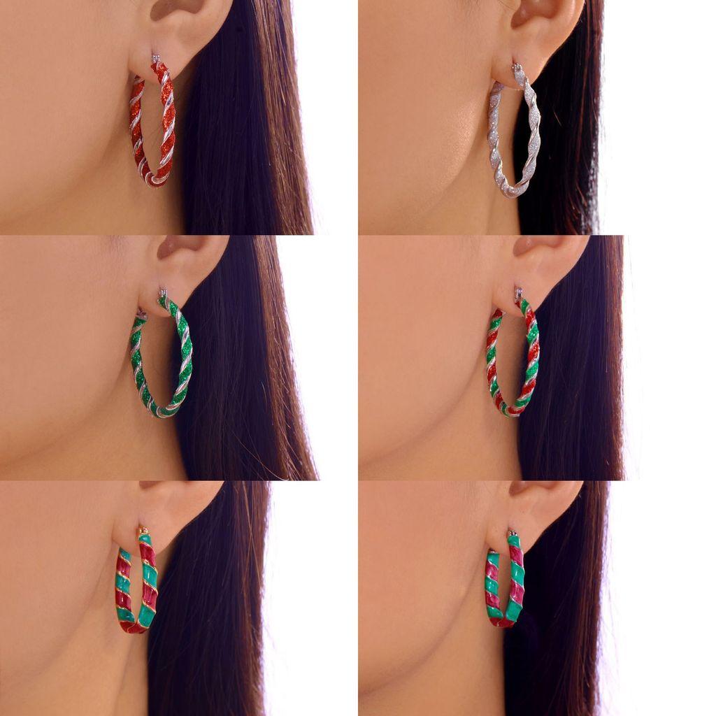 Minimalist Alloy Festive Earrings With Twisted Design And Christmas Elements For Women