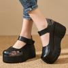 Fashion GKTINOO Thick Soled Heightening Pumps 2025 Spring New Genuine Leather Hook & Loop Versatile Retro Women's Platform Shoes
