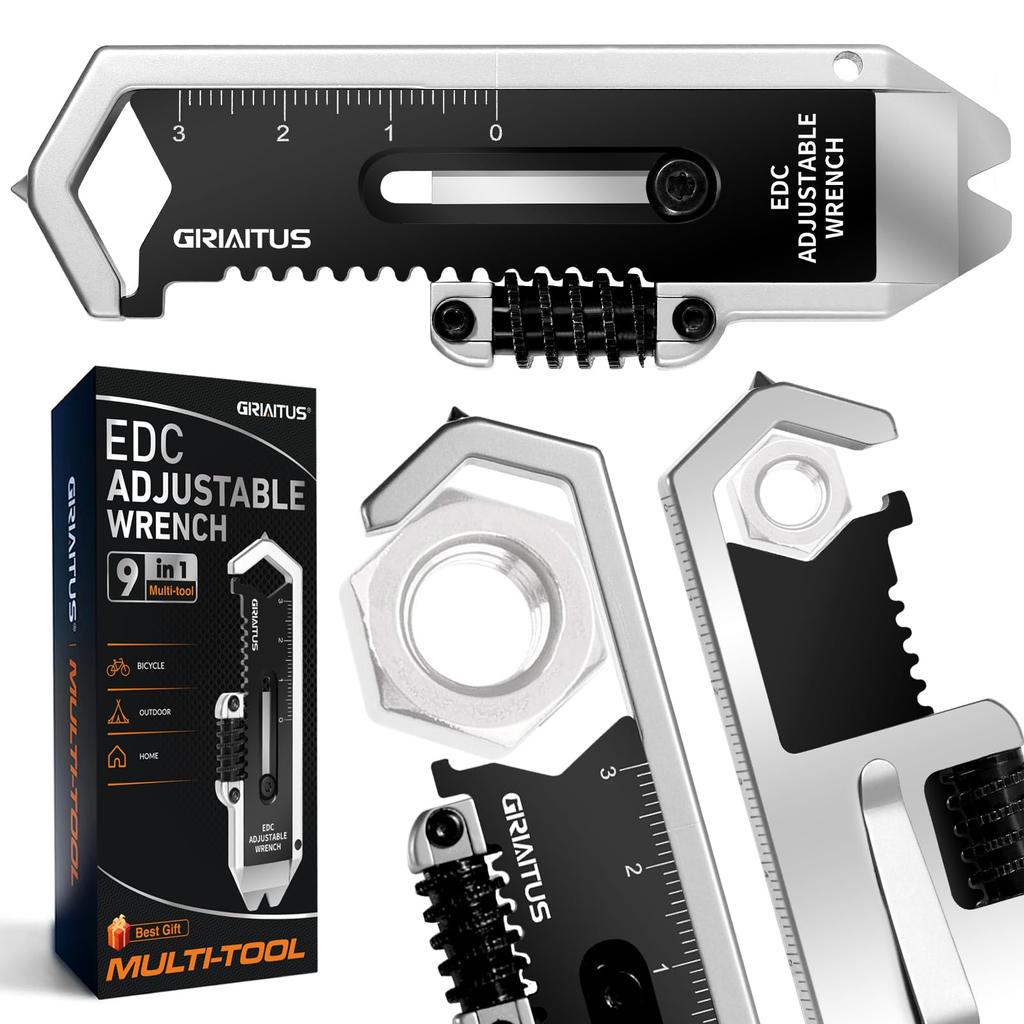 Small Multitool Wrench EDC with Prybar Pocket Adjustable Wrench Mini Keychain Multitool Caliper Measuring Tool Ruler Window Breaker Versatile EDC