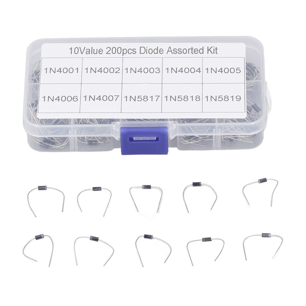 200Pcs Rectifier Diode 1N4001 to 1N4007 to 1N5819 Diode Assorted Kit Set for Product Development Mai