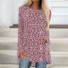 Women's Leopard Print Long Sleeve Casual Tunic Tee Shirt with Neck