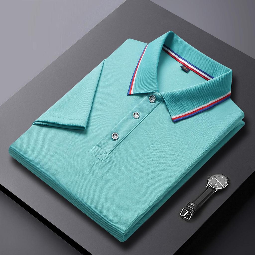 Breathable Summer Turn-Down Collar Polo Shirt - Solid Color, Short-Sleeved, Comfortable, Customizable Workwear T-Shirt