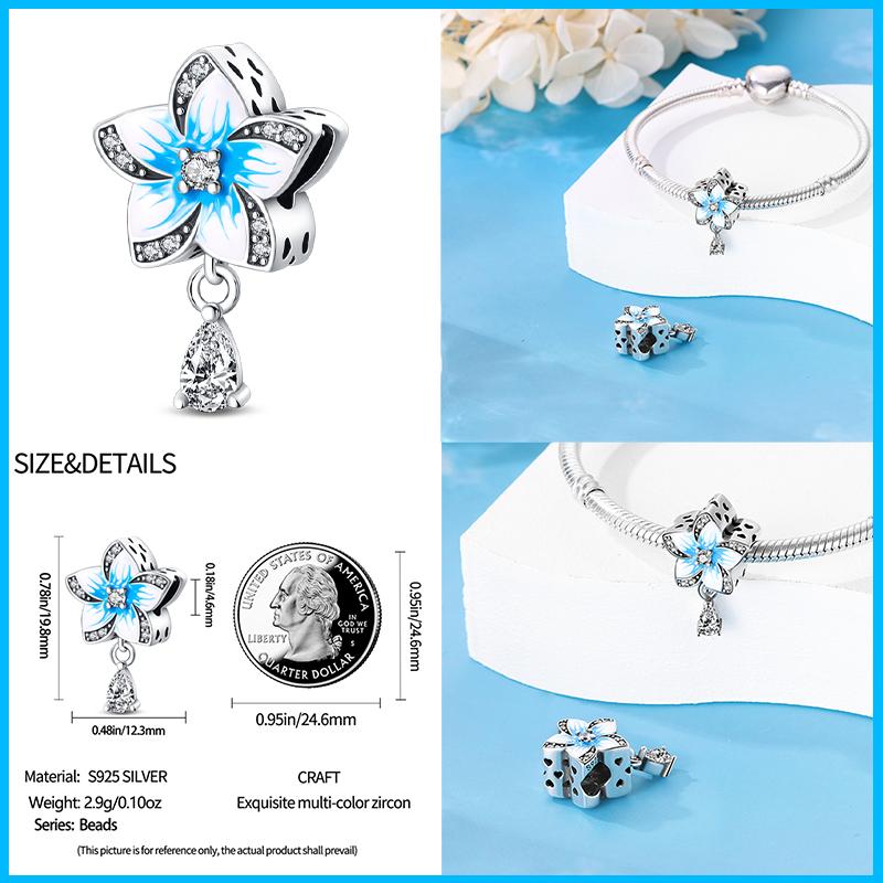 100% Copper Butterfly Flower Blue Zircon Charms Beads Fit Qikaola Original Bracelets Exquisite Diy Jewelry Gift