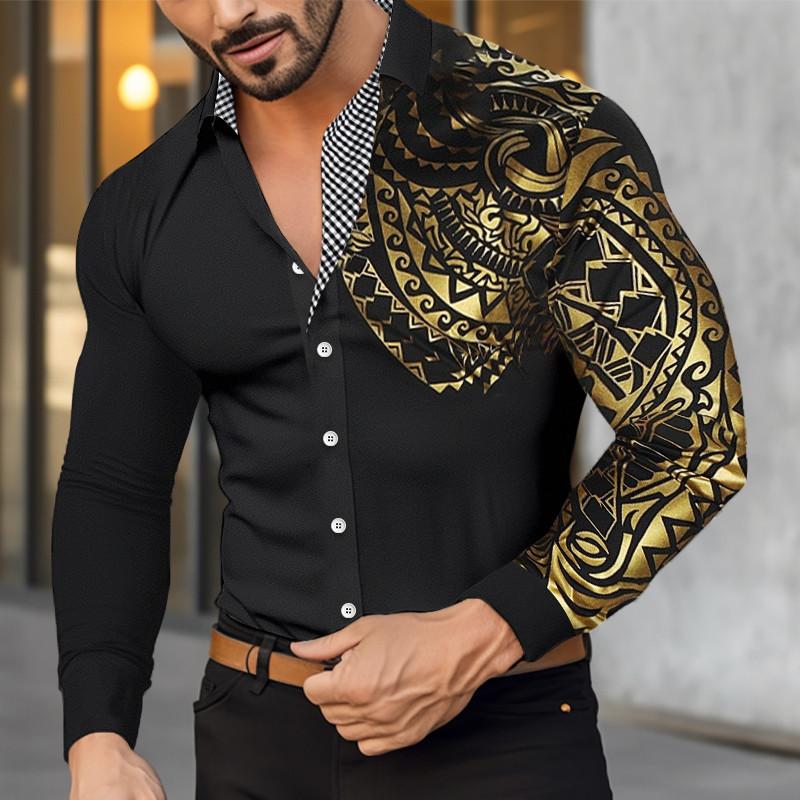 Men Long Sleeve Shirt With Metallic Print For Casual Wear And Spring Fashion