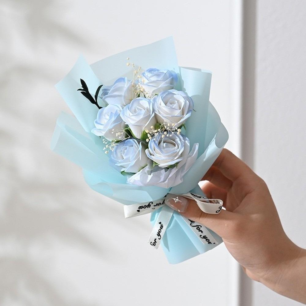 

Fashion 7 Heads Rose Soap Flowers Mini Artificial Soap Flower Bouquet Simulation Rose Flower Valentine Day Party Gifts Decor синій