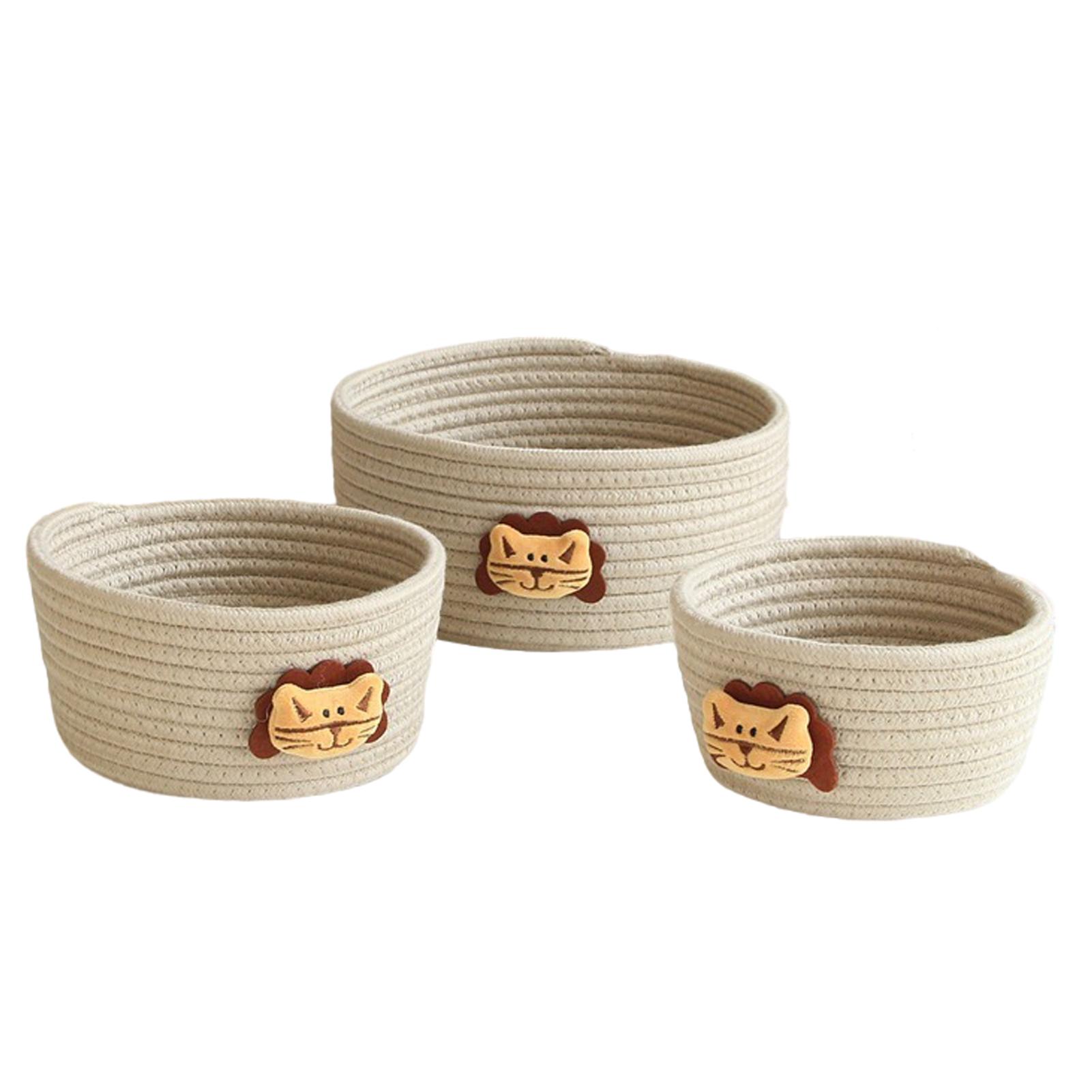 2025 New 3PCSSET Cartoon Animals Hand Woven Cotton Rope Storage Basket Kids Toys Desktop Organizer Sundries Storage Box 8070₽