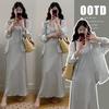 2026 Spring/Summer Women's Maternity Two-Piece: Stylish Long-Sleeve Shirt & Loose Camisole Dress