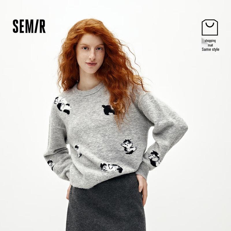 

Semir Women s Winter Cat Jacquard Dropped Shoulder Pullover Sweater M