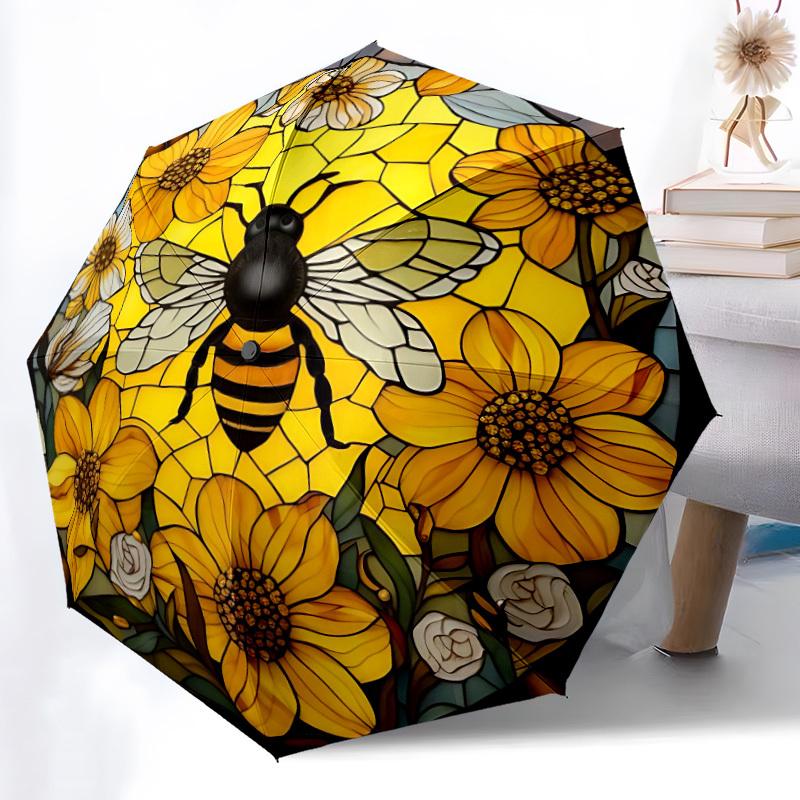 1PC Bee Stained Art Folding Umbrella with 8 Frames, Automatic Open, Durable Frame, Quality Craftsmanship Yy250912088