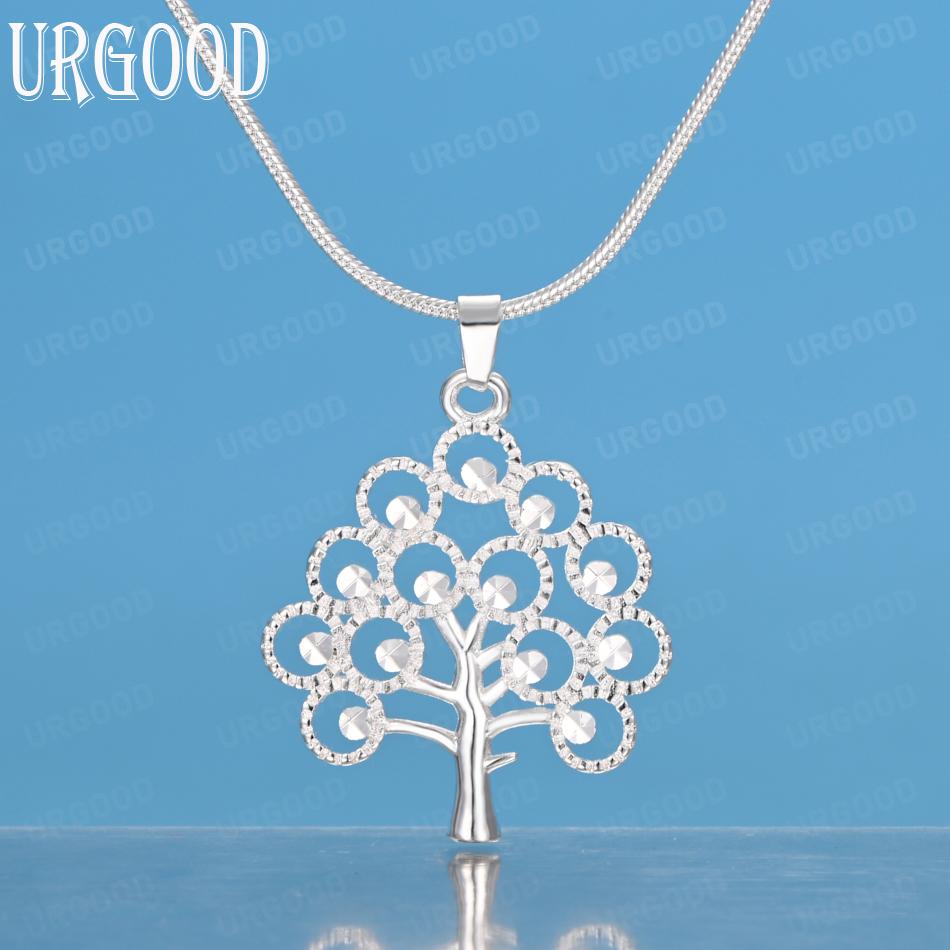 925 Sterling Silver Tree Shape Pendant Necklace Wedding Fashion Jewelry
