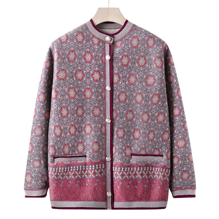 People with Velvet Thick Coats for Autumn and Winter, Grandma Sweater and Cardigan, Mother Keeps Warm and Wears Old Lady Clothes