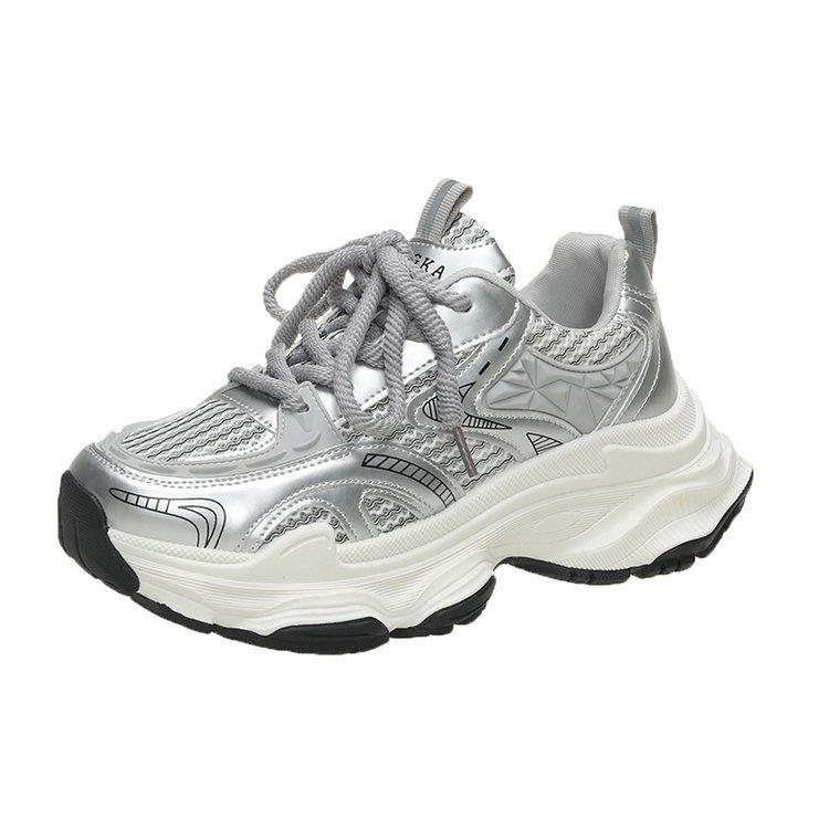 Sneaker Damen Sommer Mesh Atmungsaktiv Lässige Weiße Schuhe Mode Dicke Sohle Pops Schuhe