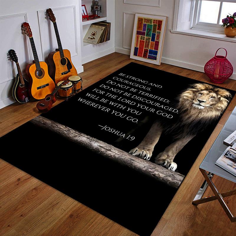 "Lion with Bible Verse Joshua 1:9" Patterned carpet a non slip rug suitable for all seasons and any setting, gift