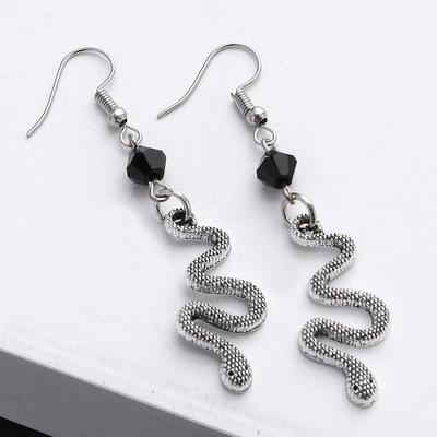 Ručne vyrábané náušnice s krištáľovými korálkami v gotickom vintage striebornom prevedení s motívom hada pre ženy, punkový štýl, roztomilé hadie šperky, visiace náušnice
