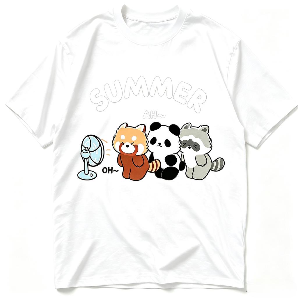Kawaii Summer Cartoon Animals Graphic Tshirt Unisex Red Panda Panda Raccoon Print Loose Short Sleeve Modal Cotton Casual Tops