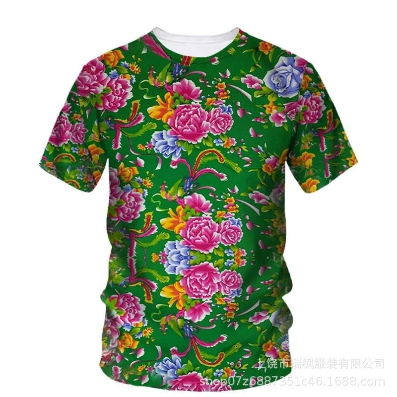 Mens Oversized Casual Short Sleeve T-Shirt With Floral 3D Print Loose Fit Breathable Cotton