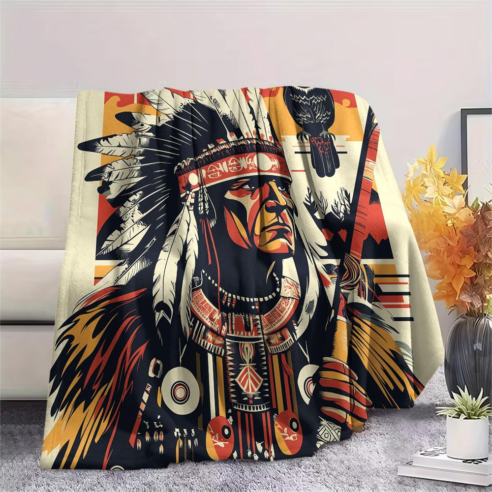 Native Americans and Animals  Print Flannel Blanket, High Quality Comfortable for All Seasons, Home Decor, Warmth and Comfort