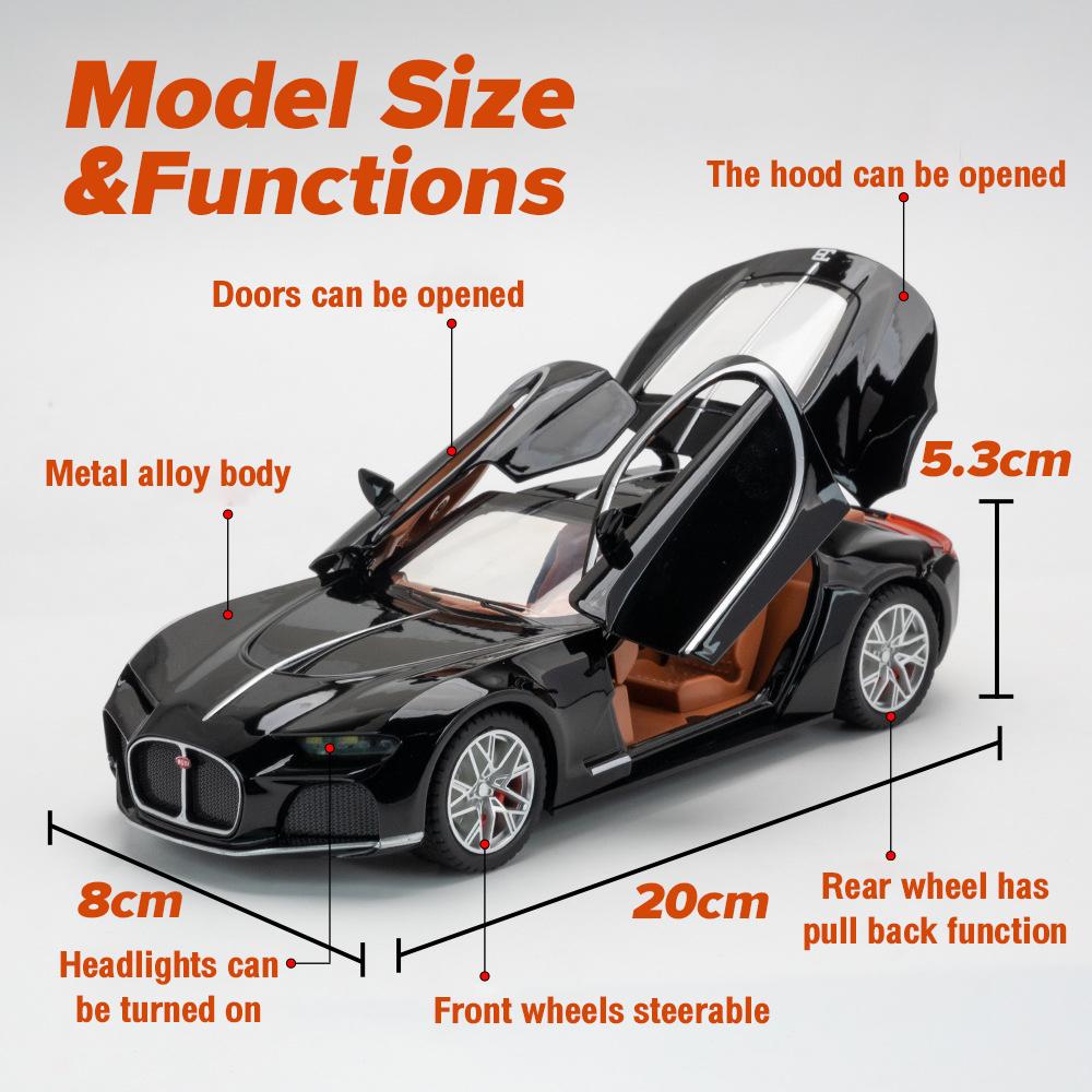1/24 Scale Bugatti Atlantic Supercar Diecast Car Model Toy, Pull Back Toy Vehicle with Sound and Light for Kids Toddler Boys Girls Gift Collection