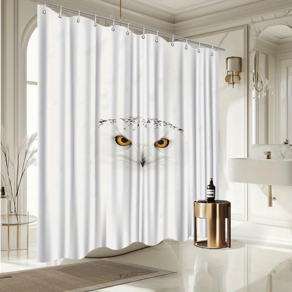 Sneeuwuil Douchegordijn, Witte Uil Met Gele Ogen, Vervaagbestendig Polyester, Machine Wasbaar, Moderne Badkamer Decoratie
