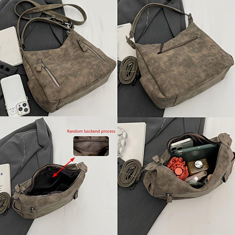 Vintage Synthetic Faux Leather Handbag with Multiple Pockets Large Capacity Zipper Closure Adjustable Strap Golden Te Hardware