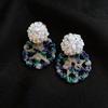 Retro Resin Glass Flower Stud Earrings: Vintage Holiday Style for Women