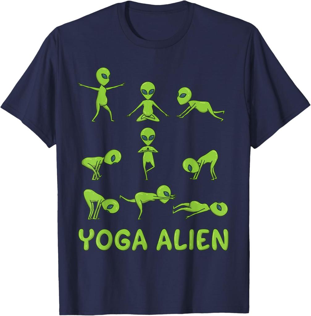 Yoga Alien Grafik T-Shirt Grüner Mann Posen Meditation Fitness Liebhaber Kurzarm T-Shirt