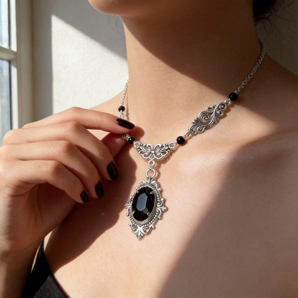 Gotische Rose Viktorianischer Stil Anhänger Halskette Mit Zinklegierung Charme Für Gotischen Modeschmuck