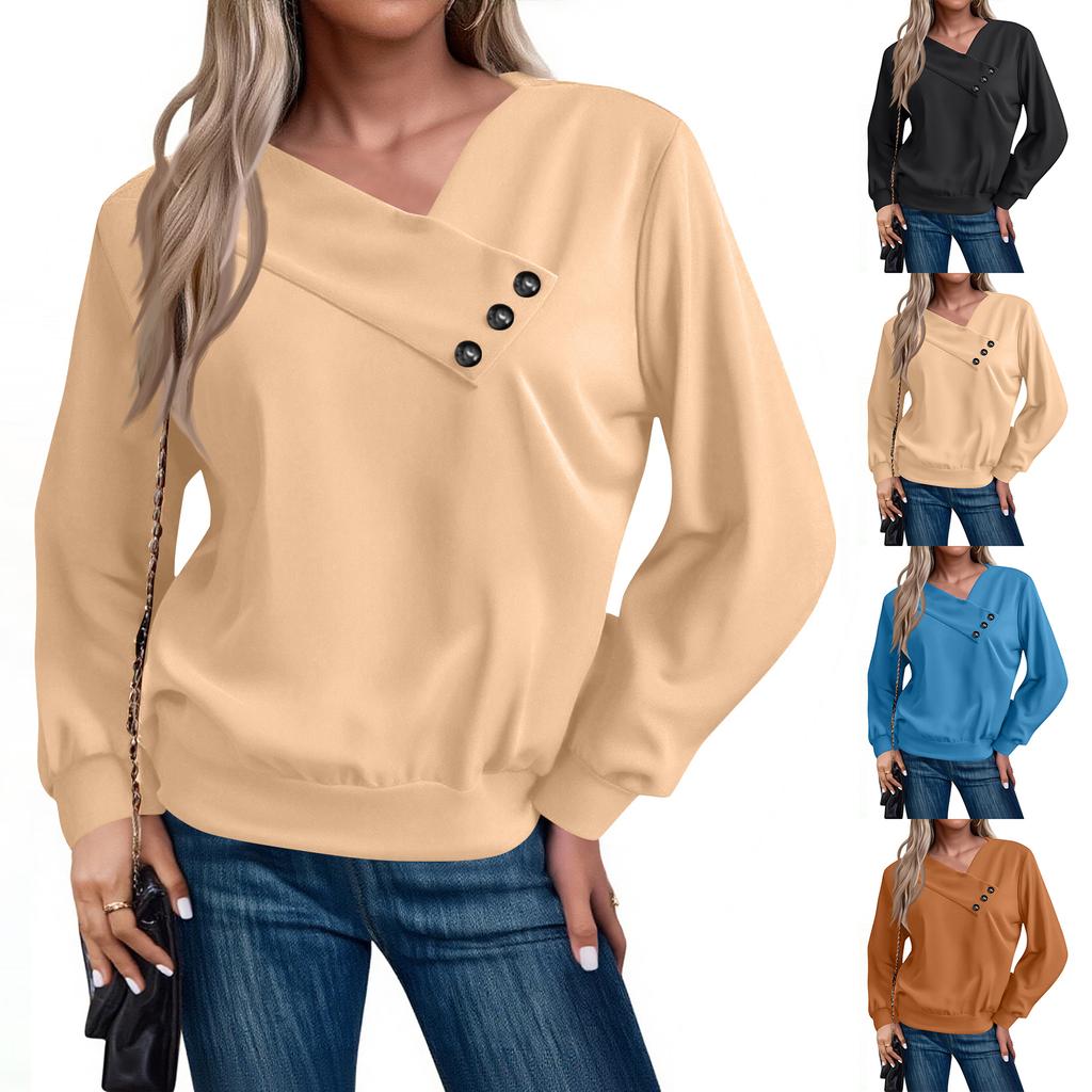 Women's Casual V,neck Long,Sleeved Pullover Color Sweatshirt