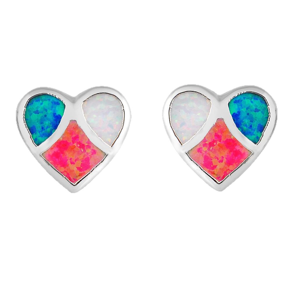 S white blue color opal peach heart shape women's simple versatile stud earrings