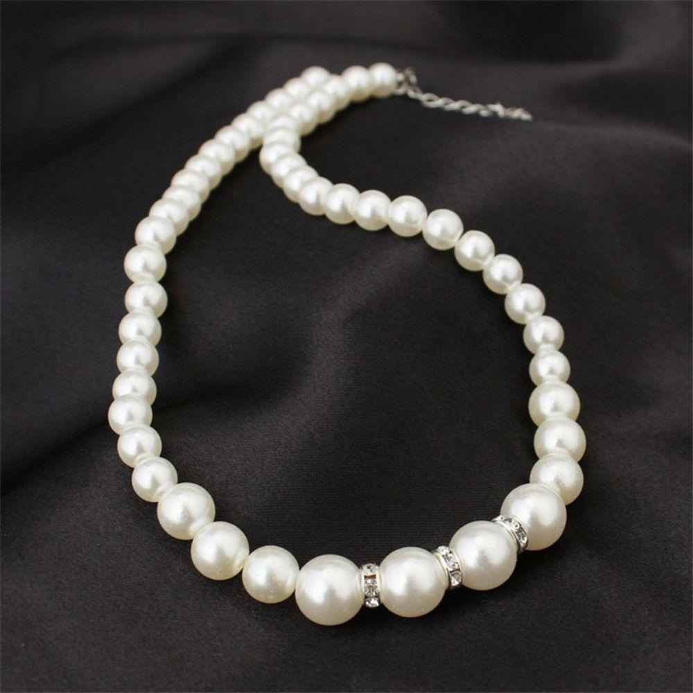 Shiny Earrings Necklace Bracelet Set Simulated Pearl Bridal Jewelry Accessories  Banquet