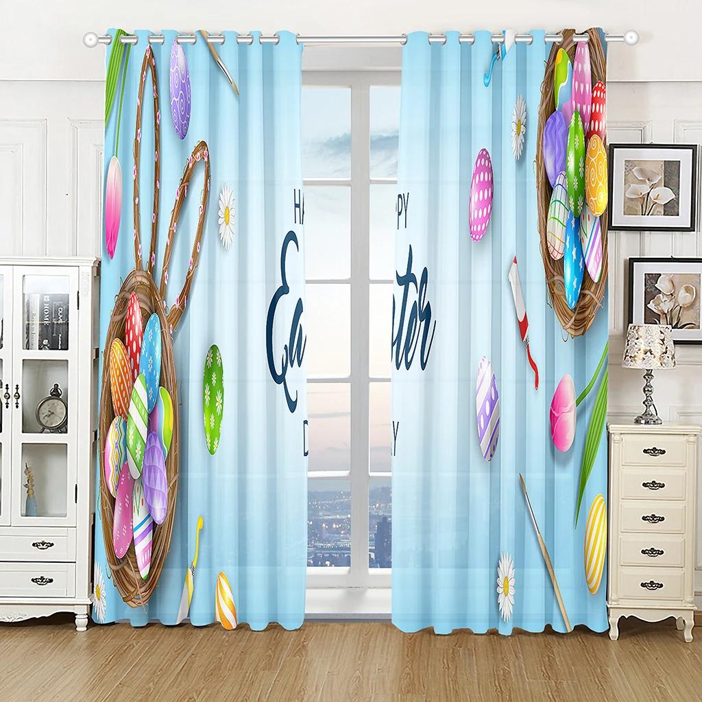 Easter Candy Cute Bunny High Blackout Curtains Holiday Decoration Curtain Living Room Bedroom Thick Blackout Drape Multicolor