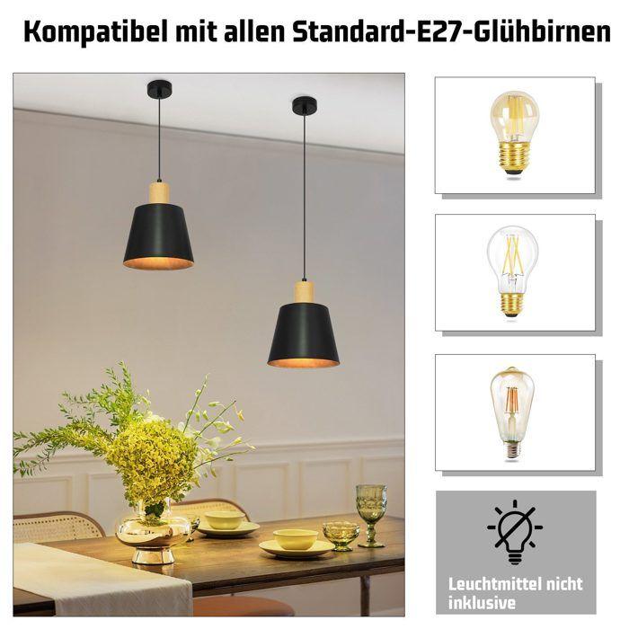 Lampe suspendue - NETTLIFE - Lot de 2 Ø20cm - Métal noir - E27 - Hauteur 149cm