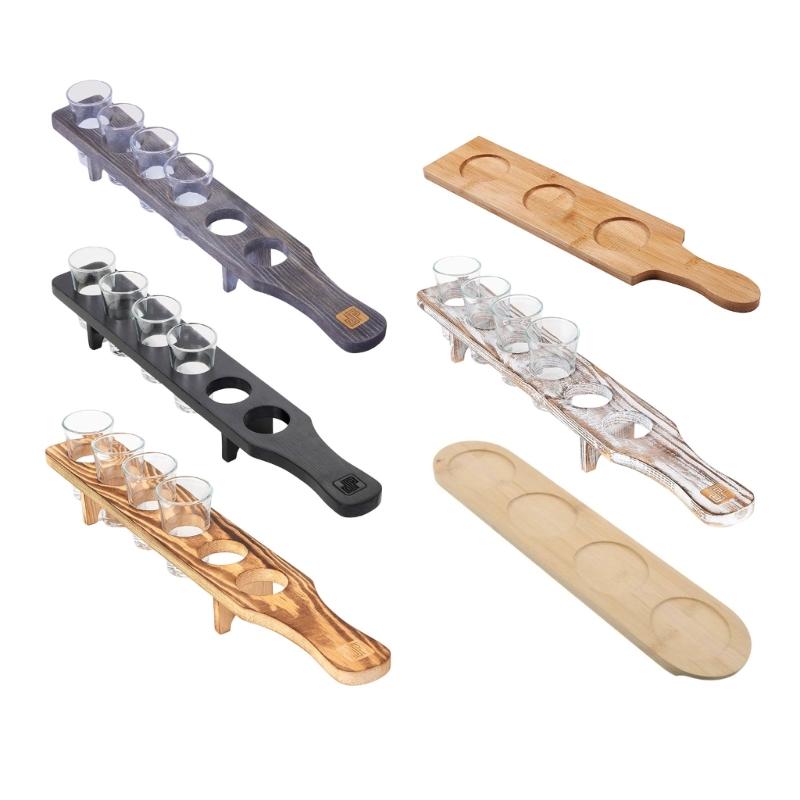 6 Holes Wooden Stand for Tequila Shot Glasses Presentation Tray Large Capacity Display Storage Solution