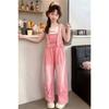  Kids Girls Denim Overalls Casual Wide Leg Star Embroidered Jumpsuit For Children