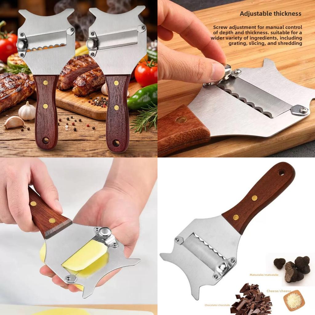 Modern Stainless Steel Truffle Slicer With Wooden Handle Multifunction Cheese And Chocolate Cutter For Gourmet Cooking