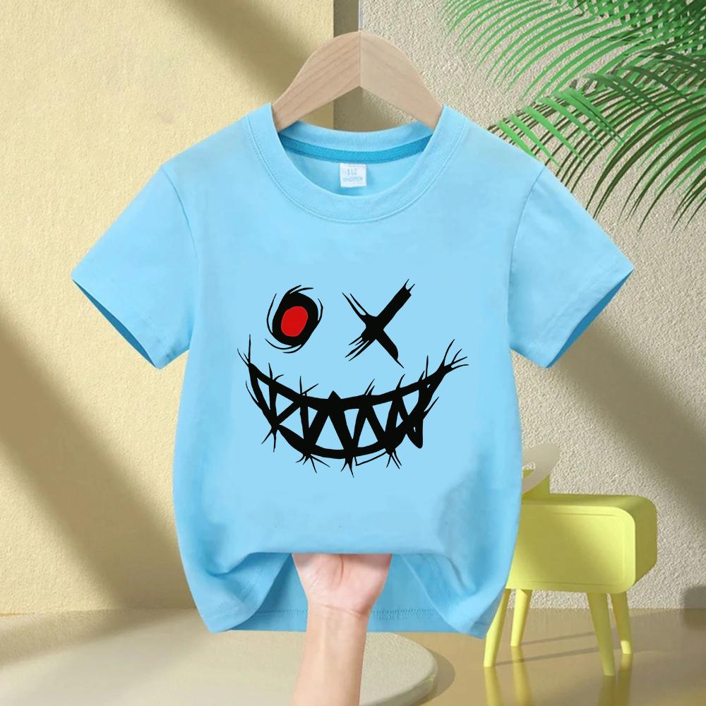 T-shirt Imprimé à Motifs Thème Sombre pour Enfants Été Coton Pur Manches Courtes Hauts Décontractés Cadeaux Garçons et Filles