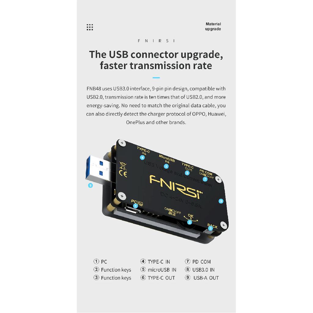 FNB48S FNB48P Trigger Voltmeter Ammeter Current And Voltmeter USB Tester QC4+PD3.0 2.0 PPS Fast Charging Protocol Capacity Test