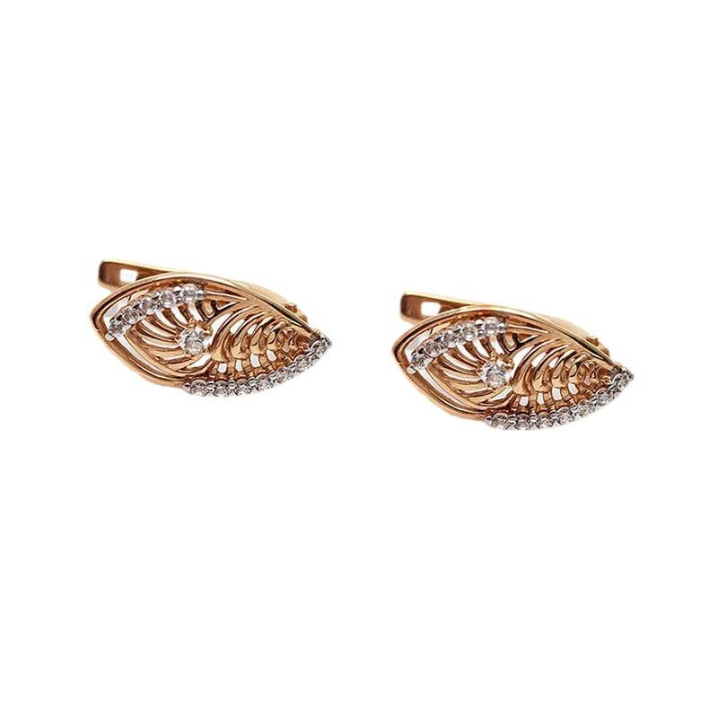 Exquisite Russian Purple Gold Rhombus Earrings Inlaid With Horse'S Eye Zircon Classic Soviet Rose Gold-Plated Ear Buckle Jewelry