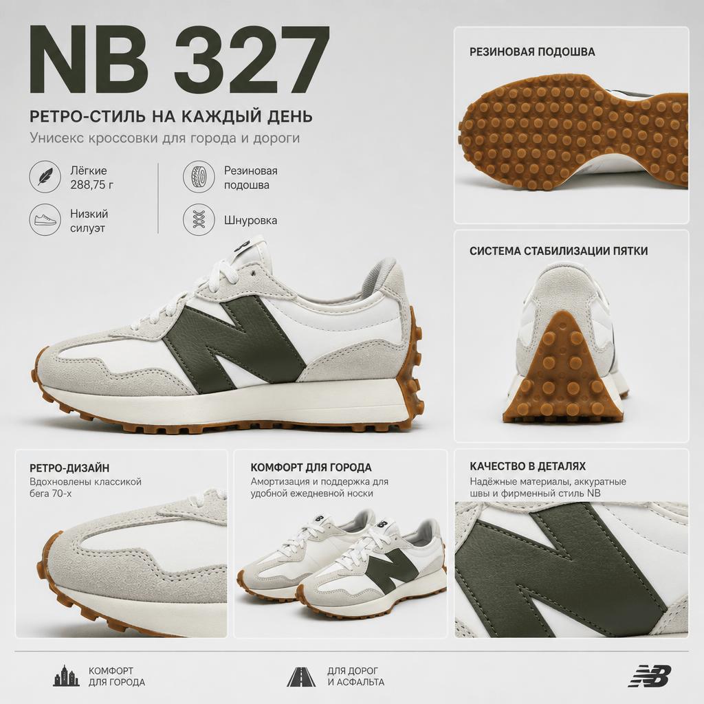 New Balance 327 Oatmeal Oak Green Sneakers Unisex Kremowe Moonbeam Off-White MS327ASN