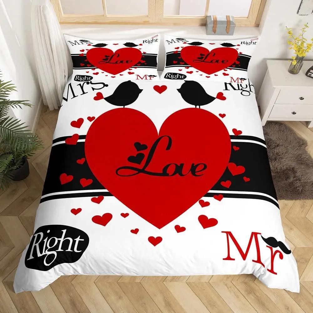 Mr And Mrs Duvet Cover Set King Black Love And Gold Bedding Set For Couples Cute Romantic Valentines Gifts Comforter Cover Sets