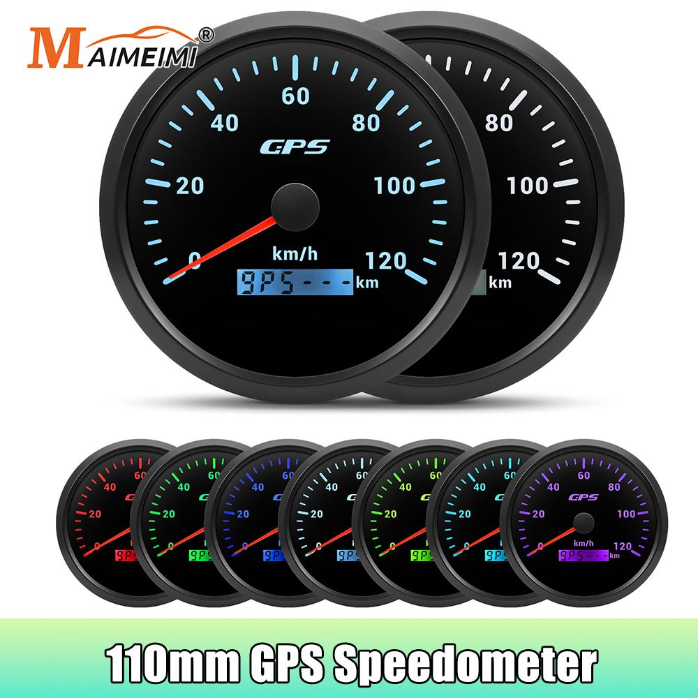 Compteur de vitesse GPS de jauge 110MM avec antenne GPS 120 km/h 200 km/h, rétro-éclairage 7 couleurs pour voiture bateau Marine 12V 24V