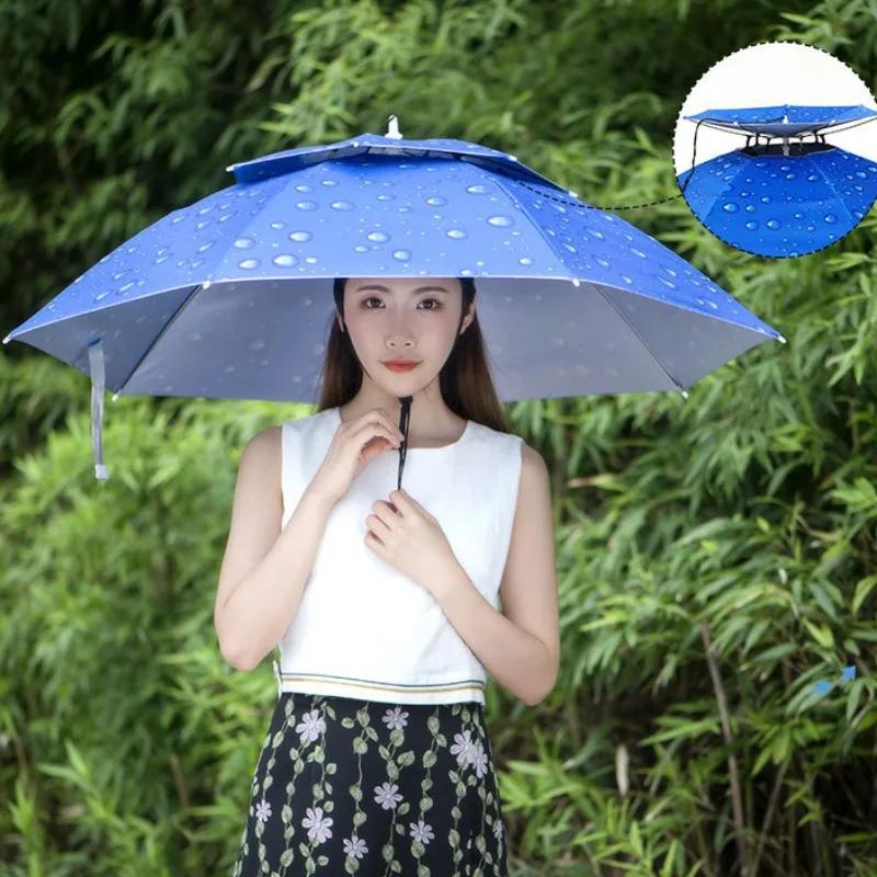 Portable Outdoor Rain Umbrella Hat Fishing Hats Foldable Sun Shade Waterproof Camping Fishing Headwear Cap Beach Head Hats
