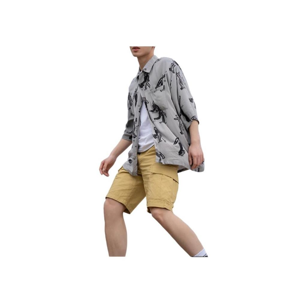 Vans X Bolin Artist Collaboration All-Over Print Button-Down Short Sleeve Shirt Men Tops Gray VN000J2XDGC1