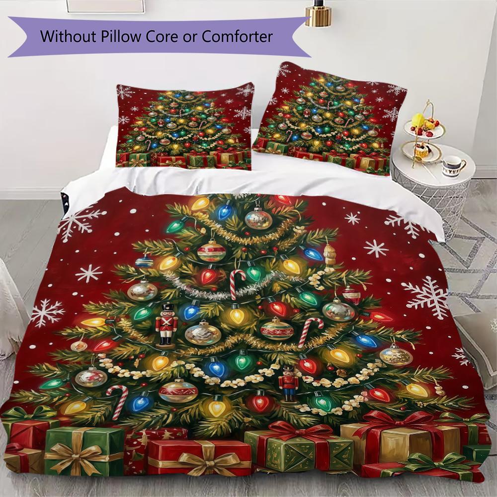 North Pole Delivery Pattern Bedding uilt Set uilt Cover Pillowcase Home Decoration Birthday Gift (1 * duvet cover + 2 * pillowcase without core)_XIA