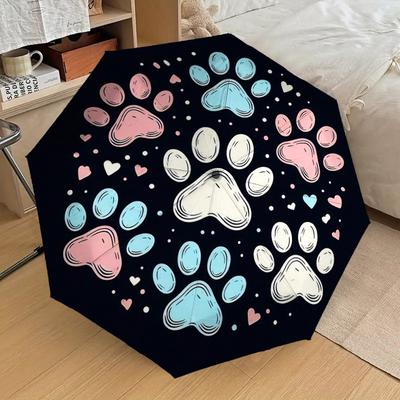 1pc Paw Prints Hearts Pattern Umbrella  Automatic Opening and Closing Umbrella, High Quality Umbrella, Ideal Gift for Her 158