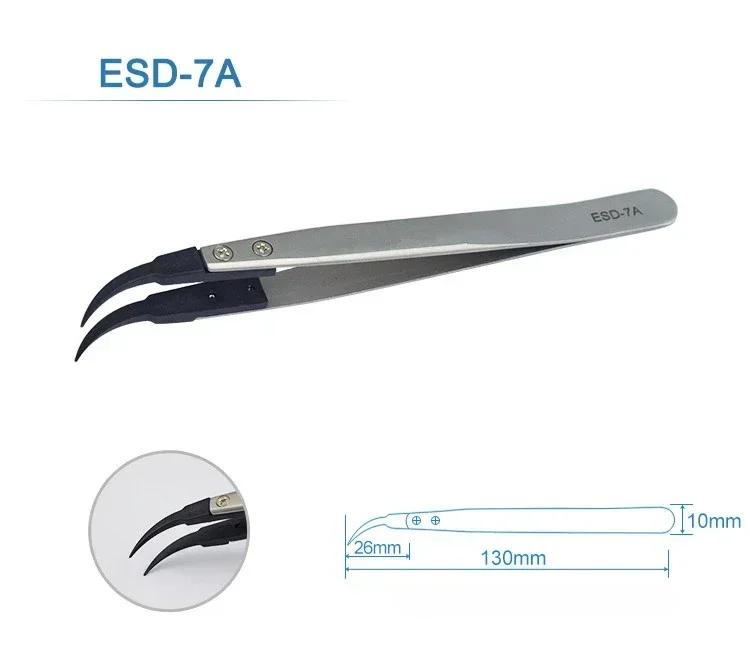 5 Stück Uhrzeiger-Einbau-Pinzette Gerade Winkelgriff Edelstahl Antistatische Kunststoffpinzette ESD-259 ESD-259A ESD-7A