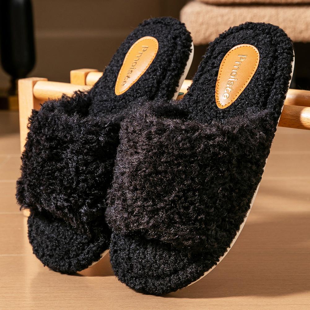 

Memory foam slippers women furry platform TPR sole warm home shoes winter non-slip comfortable 42-43 чорний