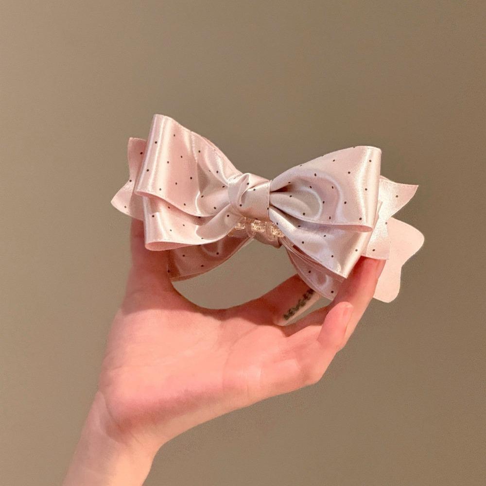

New Bow Banana Clip Satin Material Elegant Vertical Clip Polka Dot Pattern Hair Accessories Fashion Accessories рожевий