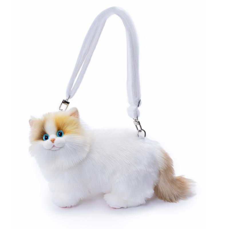 Rotatable Head Realistic Cat Shaped Plush Backpack Skin-friendly Handcrafted Simulation Animal Handbag Large Capacity Pet Bag