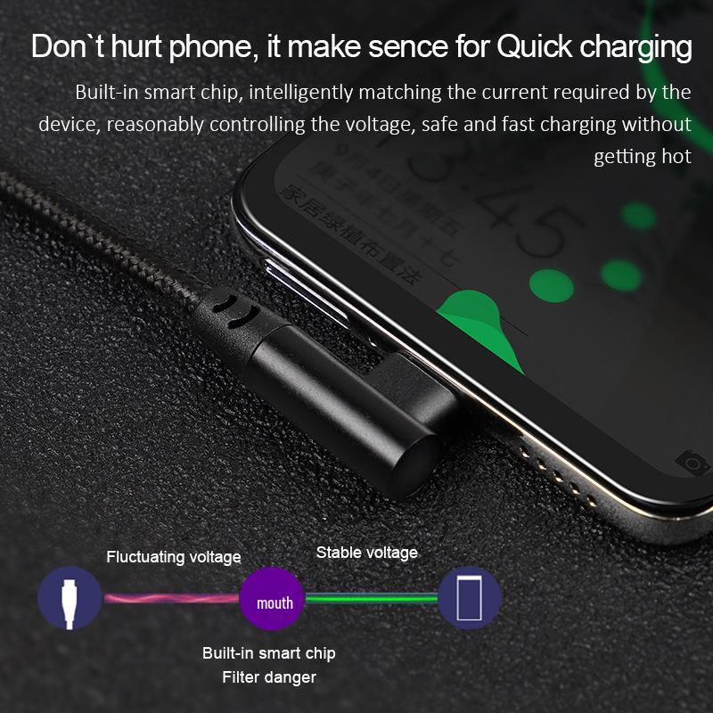65W Nylon Braided Right-Angle Data Cable, Dual Type-C, PD Fast Charging 60W 3A for Mobile and Gaming Devices